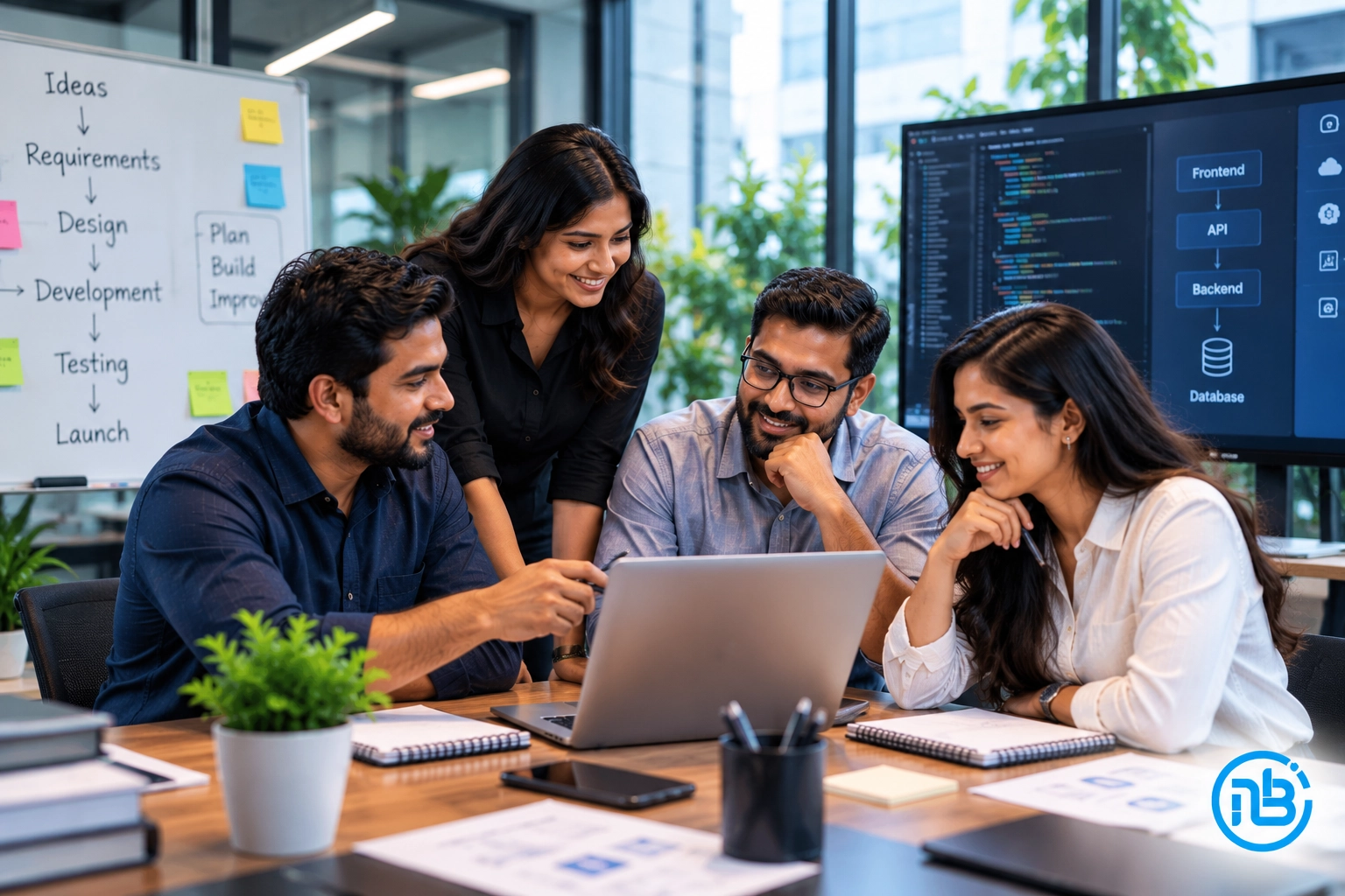 SME business owner discussing a software development project with a technology team.