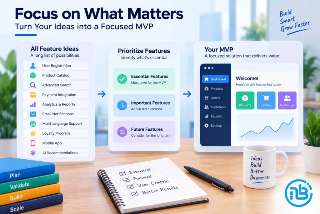 Illustration showing how essential software features are prioritized when planning an MVP.